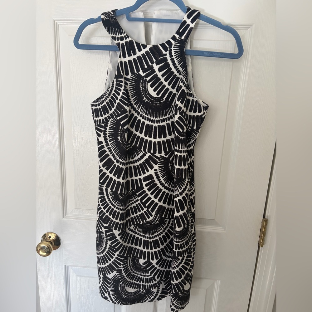 Trina Turk Black & White One-Shoulder Graphic Dress